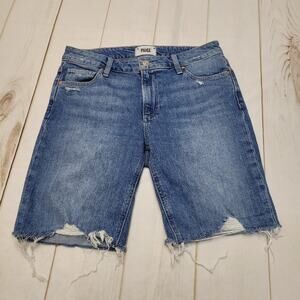 Paige Jax knee shorts bermuda midi denim ripped distressed mid rise
